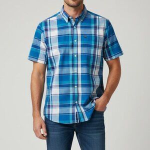 Hurley Men's Short Sleeve Button Down Shirt Blue Medium
